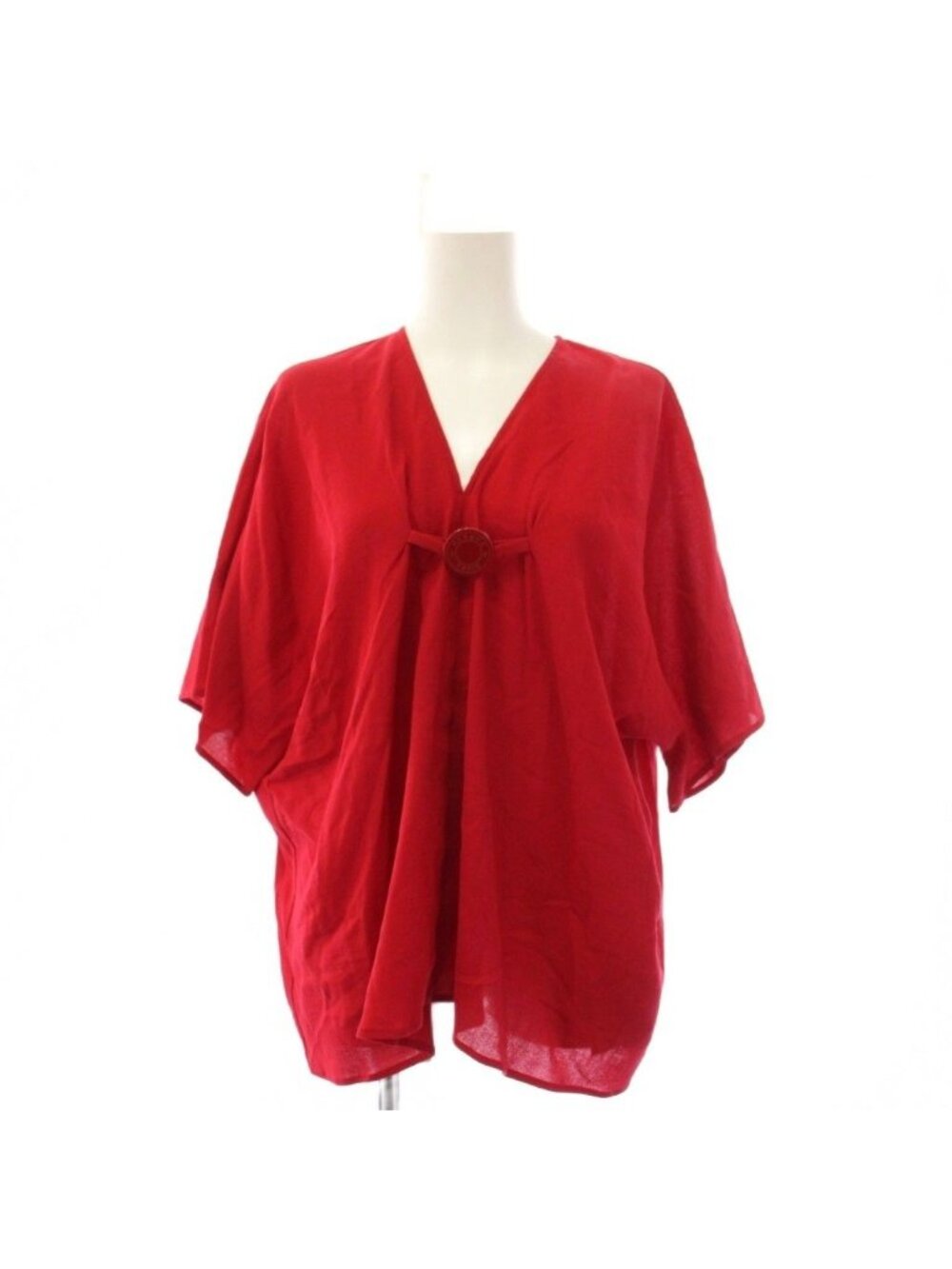 Hermes Top Short Sleeve Dolman Sellier Buttons Red 36